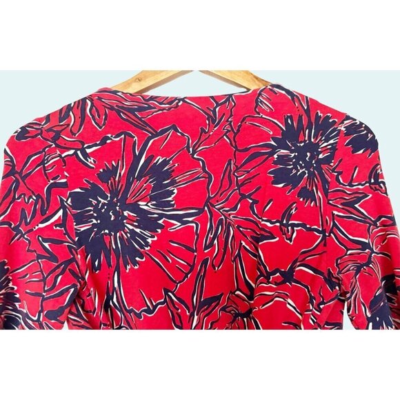 LILLY PULITZER Adalie Short Sleeve Floral Wrap Dress Pinkish Red Navy Sz XS - Picture 6 of 8